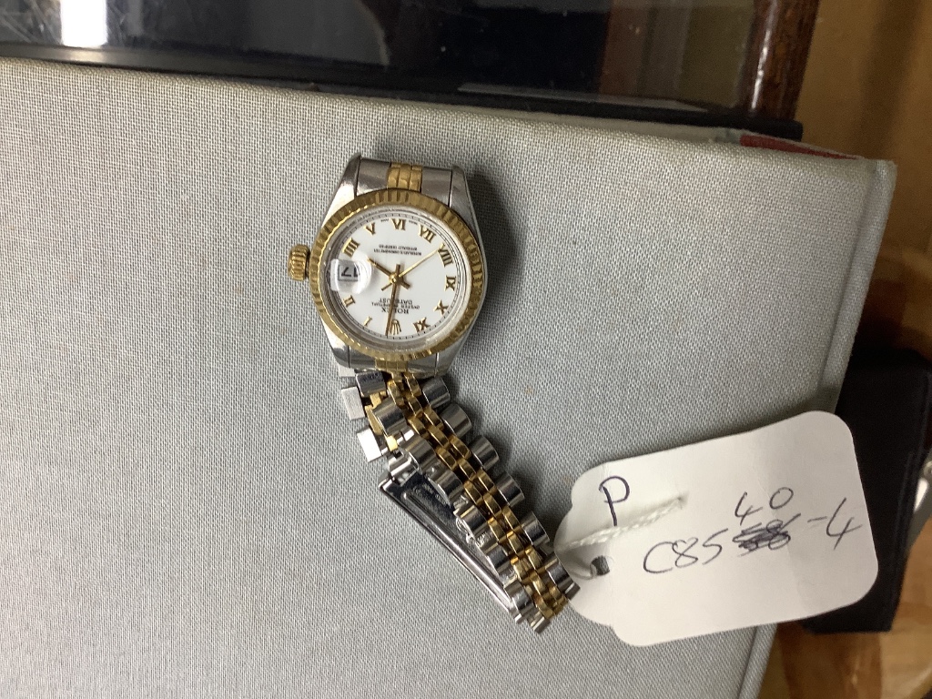 A ladys early 1990s steel and gold Rolex Oyster Perpetual Datejust wrist watch, on a steel and gold Rolex bracelet,